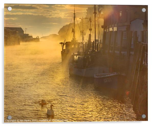 Misty morning Looe Harbour Acrylic by Jim Peters