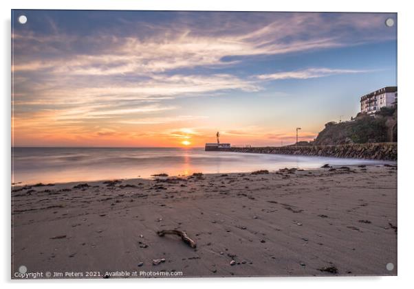 Sunrise at Looe Beach Cornwall Acrylic by Jim Peters