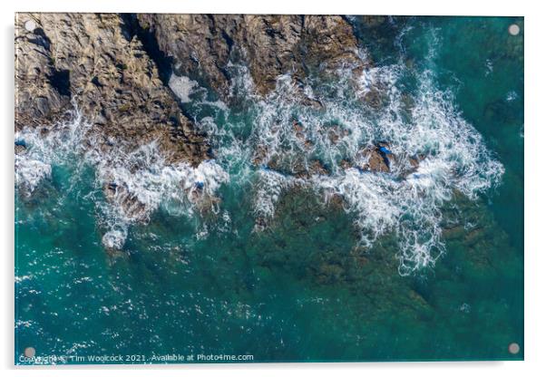 Rocky headland near Portscatho, Cornwall Acrylic by Tim Woolcock