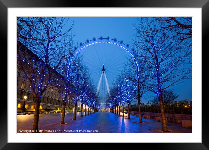 The London Eye at night Framed Mounted Print by Justin Foulkes