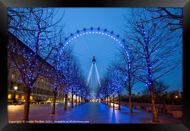 The London Eye at night Framed Print by Justin Foulkes