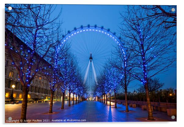 The London Eye at night Acrylic by Justin Foulkes