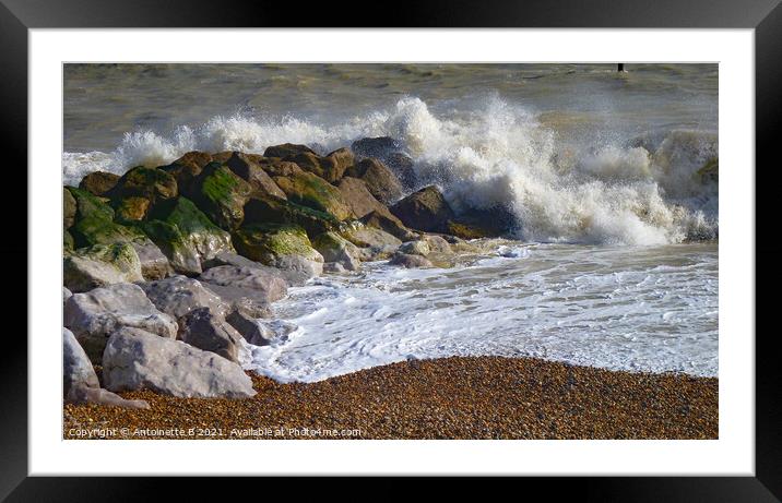 Sea waves on the rocks Framed Mounted Print by Antoinette B