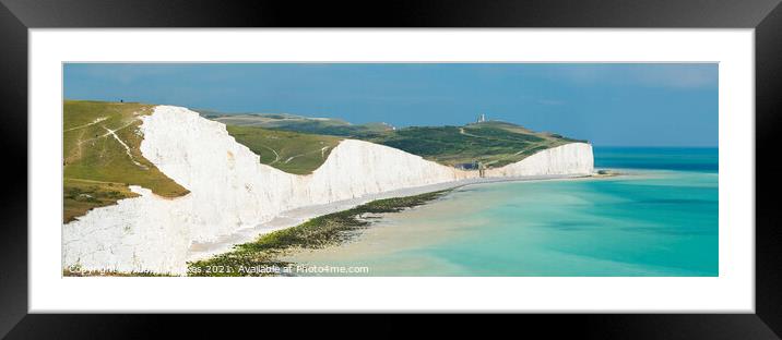 Belle Tout lighthouse and Birling Gap from the Seven Sisters cliffs, South Downs Framed Mounted Print by Justin Foulkes