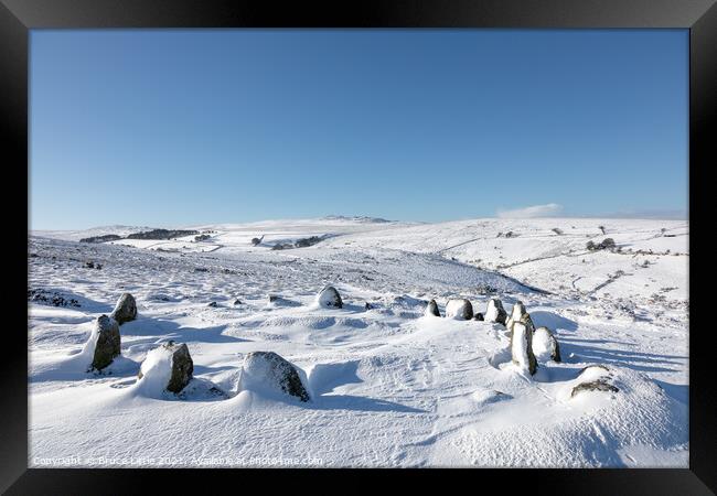 Winter at Nine Maidens Stone Circle, Dartmoor Framed Print by Bruce Little