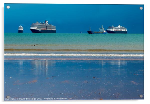 Cruise Ships off Goodrington Devon Acrylic by Paul F Prestidge