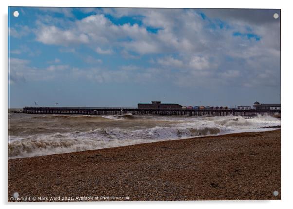 Hastings Pier with a Rough Sea. Acrylic by Mark Ward