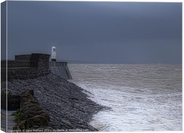 Porthcawl Lighthouse  Canvas Print by Jane Metters