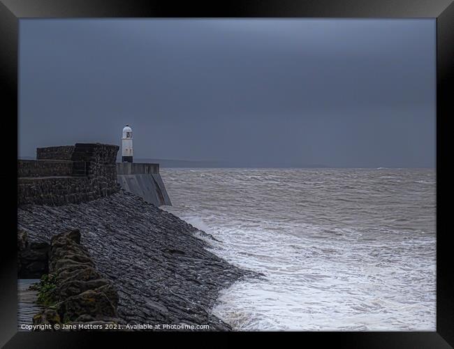 Porthcawl Lighthouse  Framed Print by Jane Metters