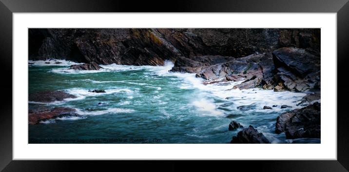 Majestic Waves Crashing Against Rocky Shore Framed Mounted Print by Jeremy Sage