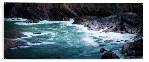 Majestic Waves Crashing Against Rocky Shore Acrylic by Jeremy Sage