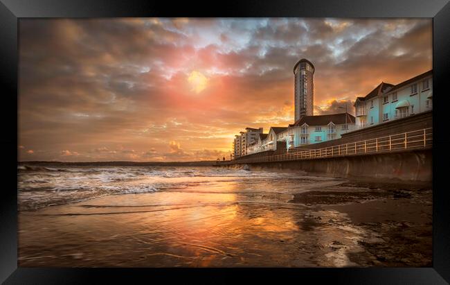 High tide at sunset at Swansea Bay Framed Print by Leighton Collins