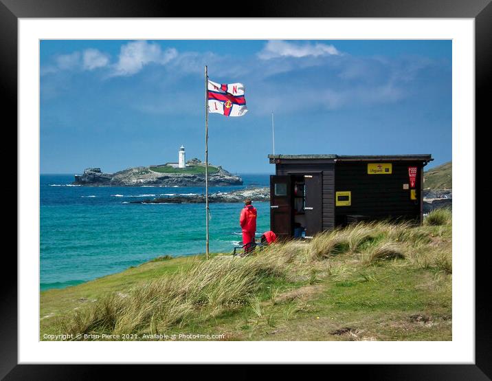 RNLI Lifeguards keep an eye on bathers at Gwithian Framed Mounted Print by Brian Pierce