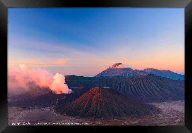 Mount Bromo under the light of sunrise, the most famous volcano in Java, Indonesia Framed Print by Chun Ju Wu