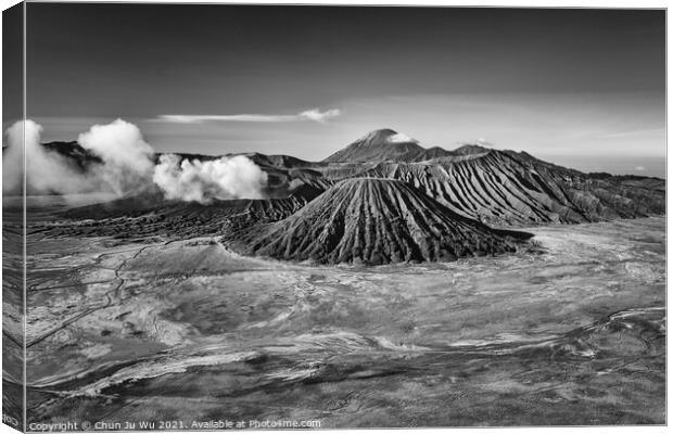 Mount Bromo in Java, the most famous volcano in Indonesia (black and white) Canvas Print by Chun Ju Wu