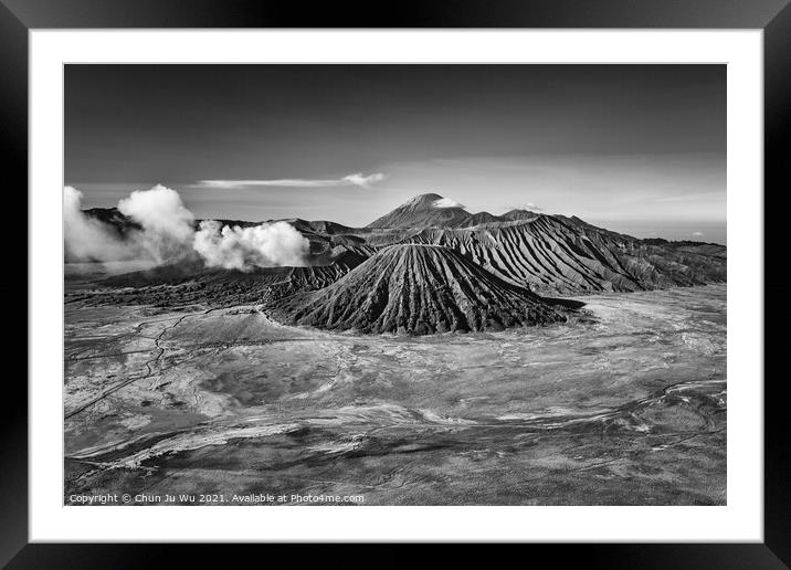 Mount Bromo in Java, the most famous volcano in Indonesia (black and white) Framed Mounted Print by Chun Ju Wu