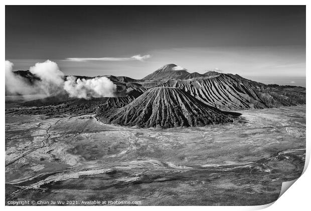 Mount Bromo in Java, the most famous volcano in Indonesia (black and white) Print by Chun Ju Wu