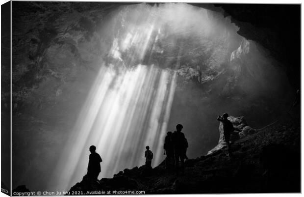 Light from the top of Jomblang Cave in Java island, Indonesia (black and white) Canvas Print by Chun Ju Wu