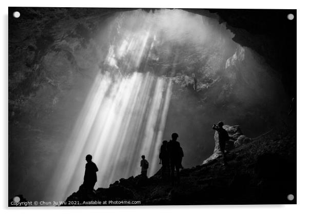 Light from the top of Jomblang Cave in Java island, Indonesia (black and white) Acrylic by Chun Ju Wu