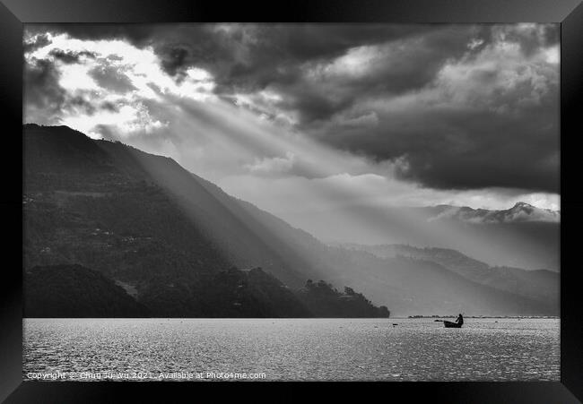 Heaven light at Fewa Lake, Pokhara, Nepal (black and white) Framed Print by Chun Ju Wu