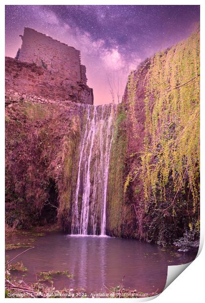 Waterfall at Saint-Guilhem-le-Désert Print by Ann Biddlecombe