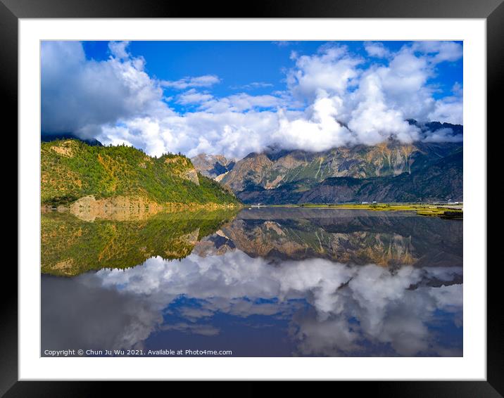 Mountains and reflection on lake with clouds Framed Mounted Print by Chun Ju Wu