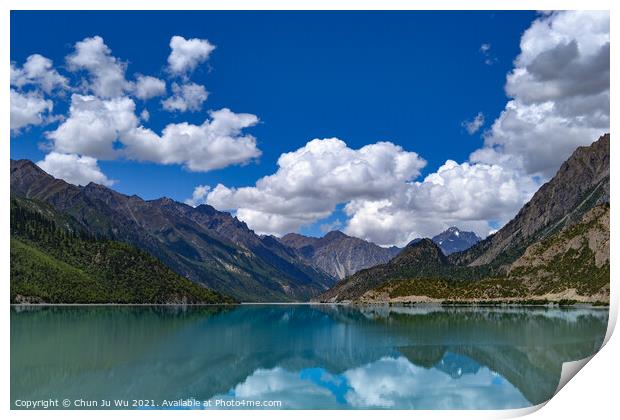 Mountains and reflection on lake with clouds Print by Chun Ju Wu