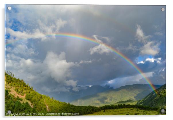 A rainbow among mountains in cloudy day Acrylic by Chun Ju Wu