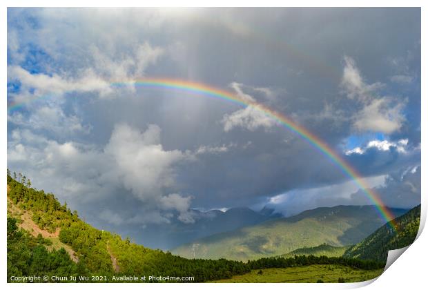 A rainbow among mountains in cloudy day Print by Chun Ju Wu