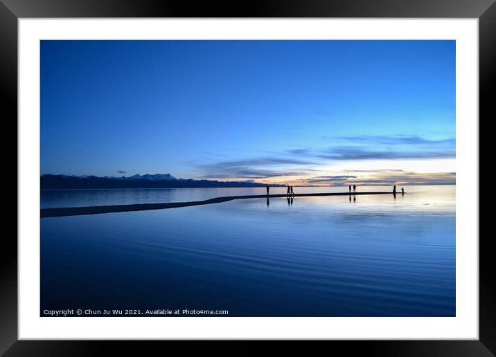 Peaceful blue lake at sunset time Framed Mounted Print by Chun Ju Wu