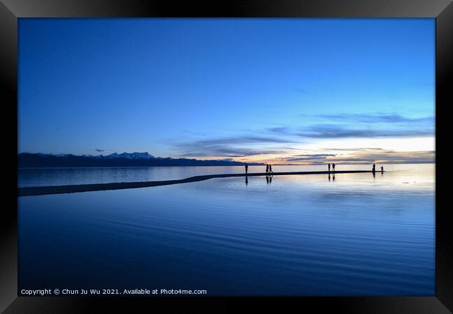 Peaceful blue lake at sunset time Framed Print by Chun Ju Wu