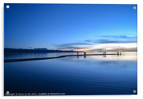 Peaceful blue lake at sunset time Acrylic by Chun Ju Wu