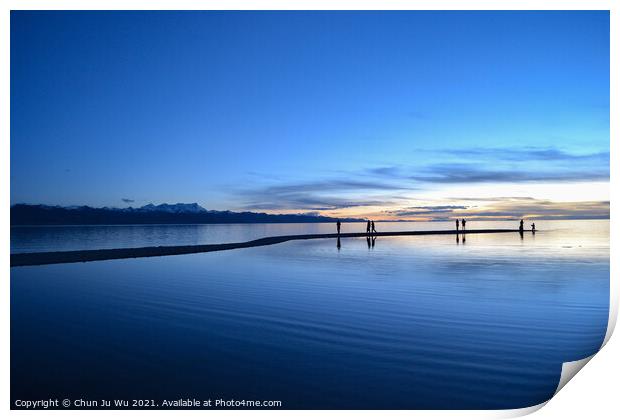Peaceful blue lake at sunset time Print by Chun Ju Wu