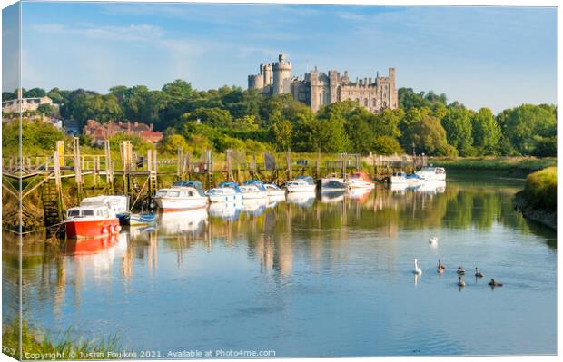 Arundel Castle from the River Arun, South Downs Canvas Print by Justin Foulkes