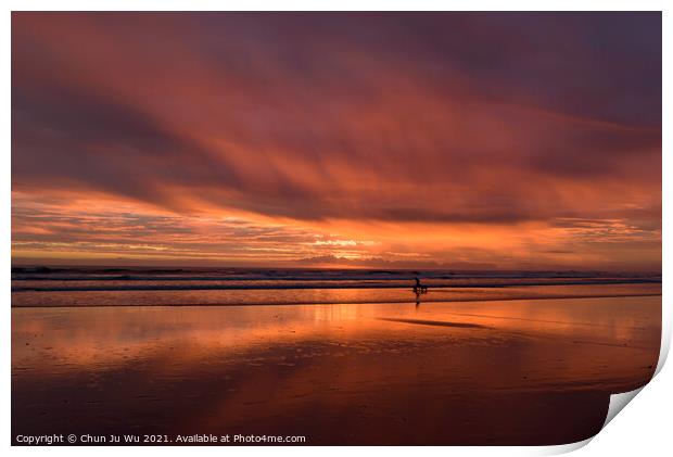 Muriwai Beach at sunset time with colorful clouds, New Zealand Print by Chun Ju Wu