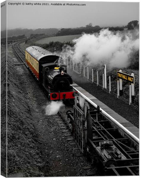 Steam train in Cornish countryside ,rail track,tra Canvas Print by kathy white
