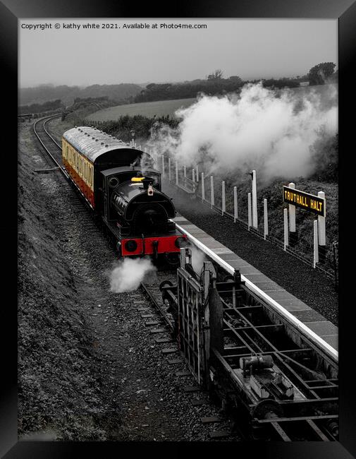 Steam train in Cornish countryside ,rail track,tra Framed Print by kathy white