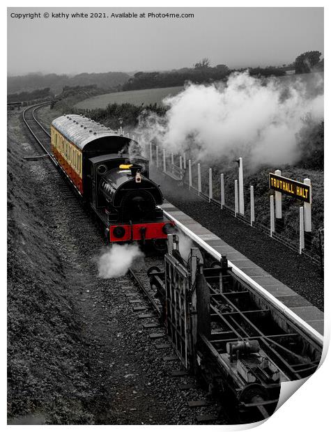 Steam train in Cornish countryside ,rail track,tra Print by kathy white