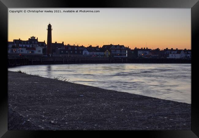 Sunset over Gorleston harbour Framed Print by Christopher Keeley