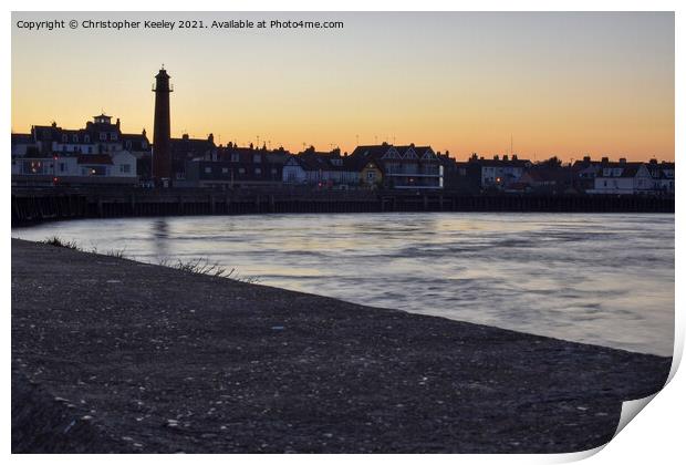 Sunset over Gorleston harbour Print by Christopher Keeley