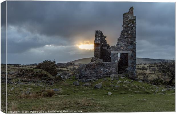 Cloudy sunrise at the old silver mine-works Bodmin Moor Cornwall Canvas Print by Jim Peters