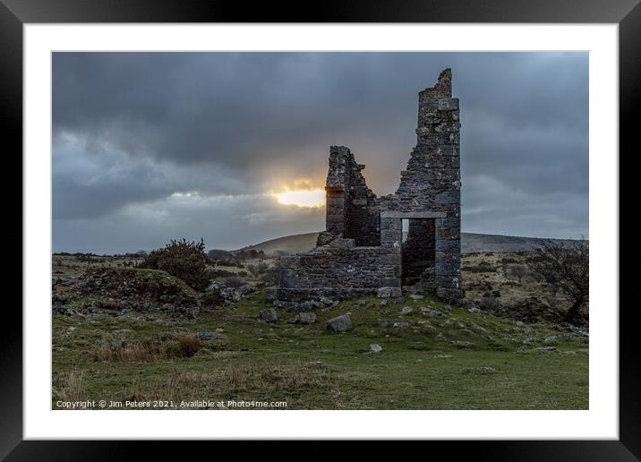 Cloudy sunrise at the old silver mine-works Bodmin Moor Cornwall Framed Mounted Print by Jim Peters