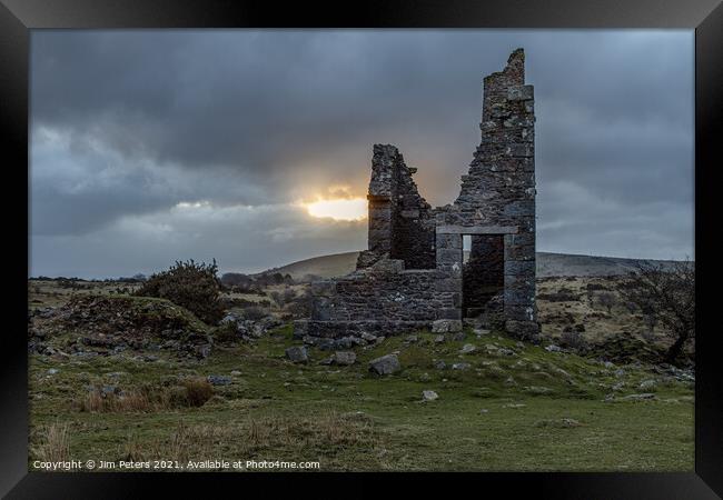 Cloudy sunrise at the old silver mine-works Bodmin Moor Cornwall Framed Print by Jim Peters