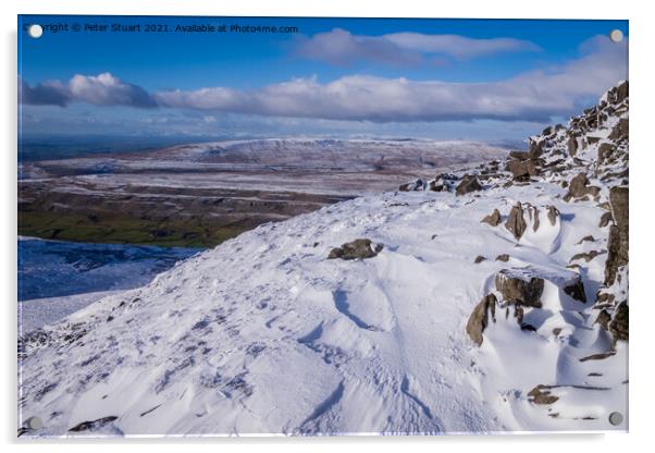 Winter snows on Inglebrough Acrylic by Peter Stuart