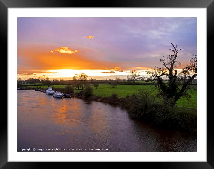 Sunset over the River Ouse Framed Mounted Print by Angela Cottingham