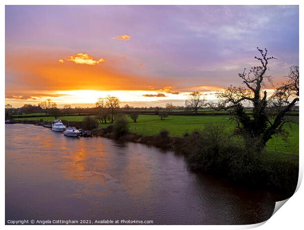 Sunset over the River Ouse Print by Angela Cottingham