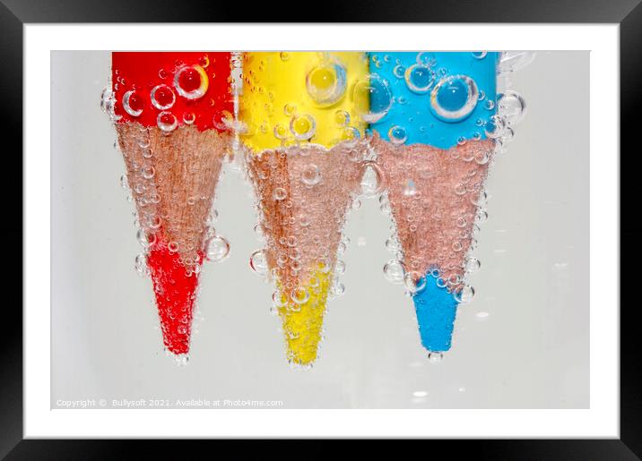 colorful pencil under water Framed Mounted Print by  Bullysoft
