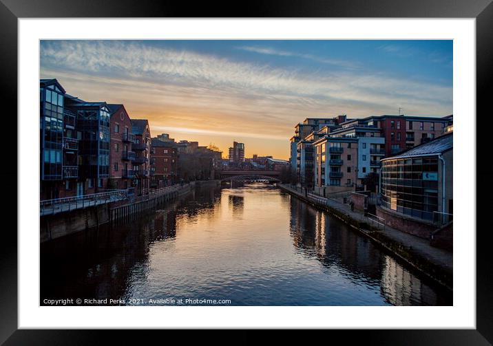 Daybreak over Leeds Dockside Framed Mounted Print by Richard Perks