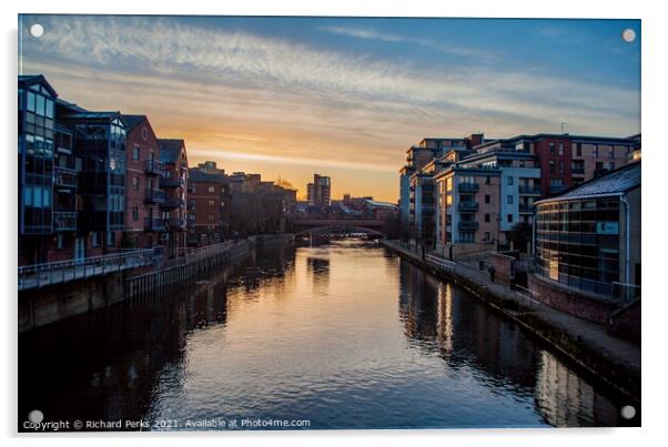 Daybreak over Leeds Dockside Acrylic by Richard Perks