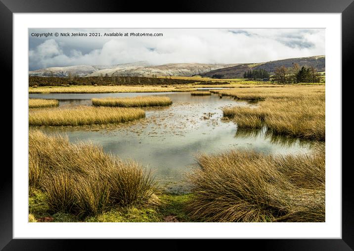 Looking across Mynydd Illtyd Pond Brecon Beacons Framed Mounted Print by Nick Jenkins